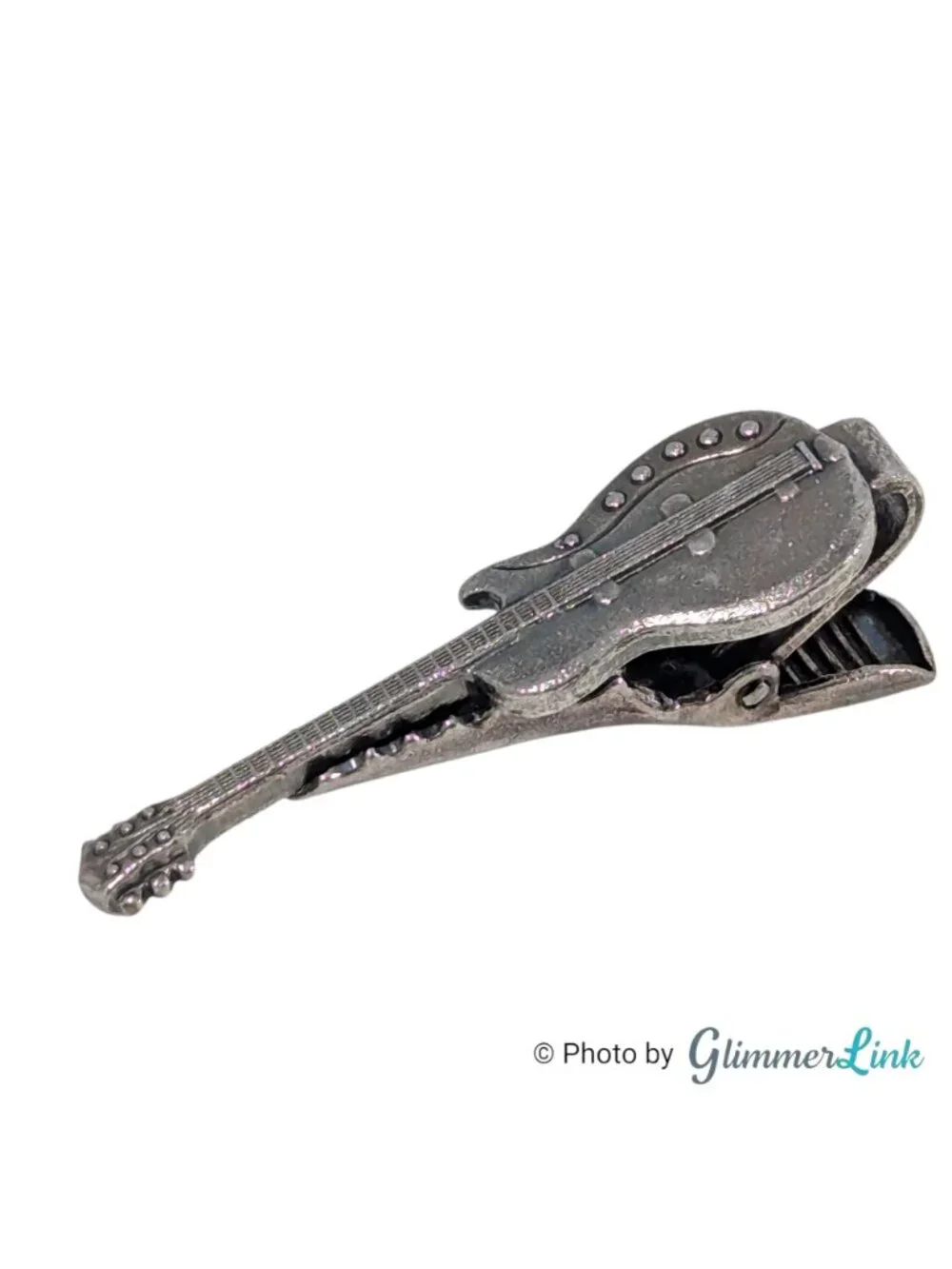 Guitar Tie Clip Silver Tone Novelty Musician Tie Bar Boxed